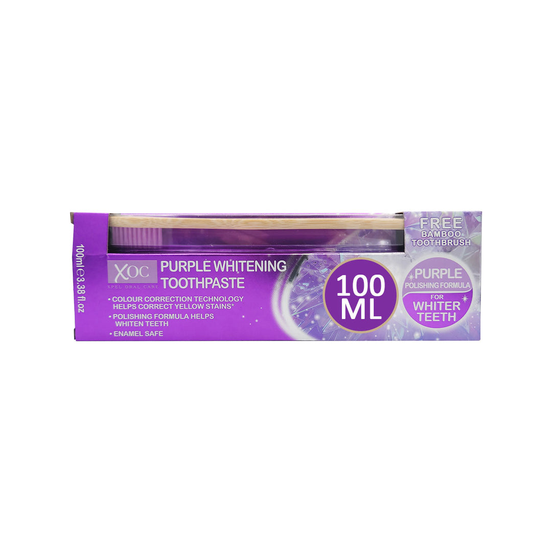 XOC Purple Whitening Toothpaste and Bamboo Brush - 100ml